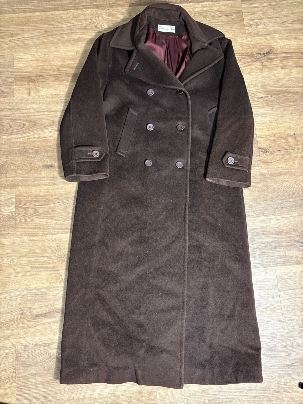 Women’s Vintage Christian Dior Double Breasted Long Wool Coat Brown